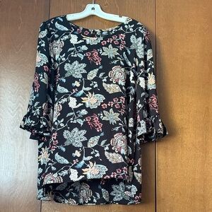 Bobeau Plus Size 1X Floral Print Women's Tunic Top w/Ruffled Bell Sleeves EUC